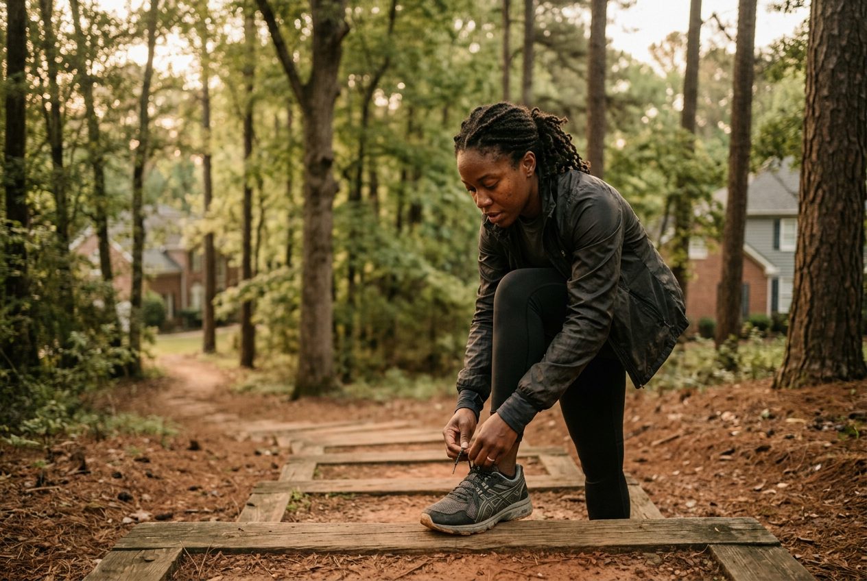 A runner back training outdoors after injury